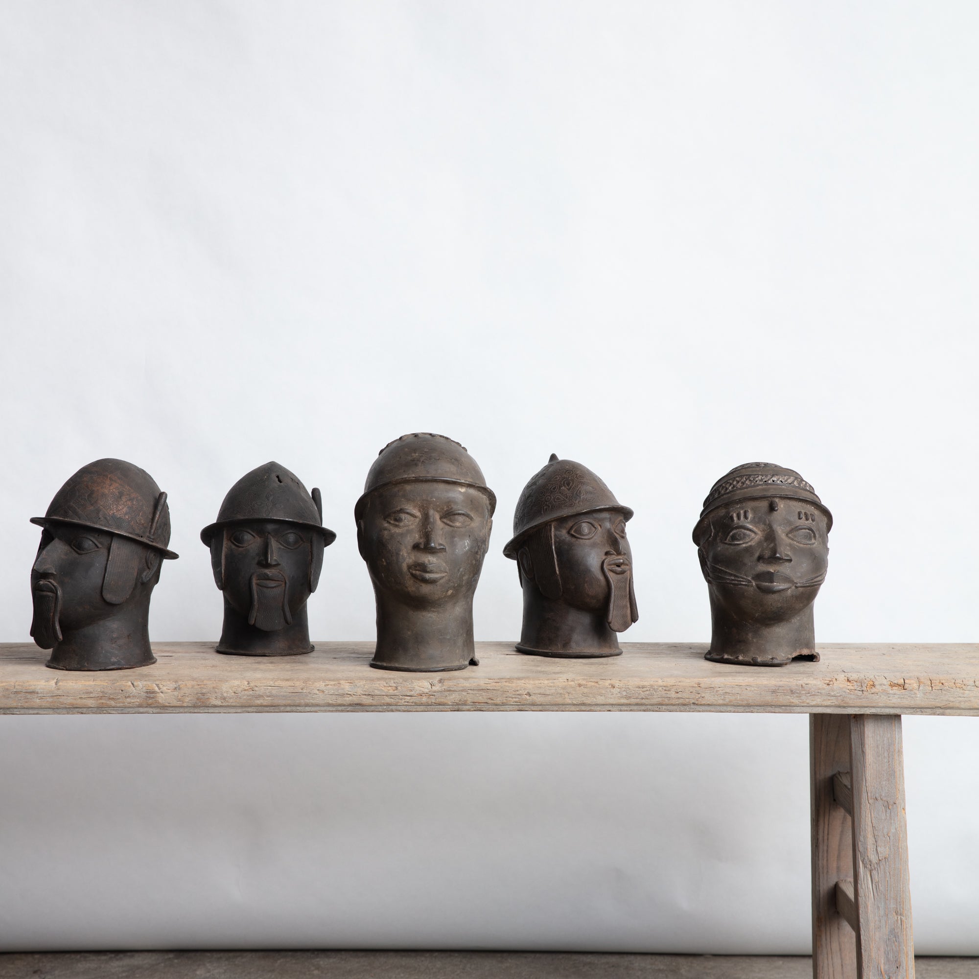 Cast Bronze Soldier Heads, Benin 20th Century