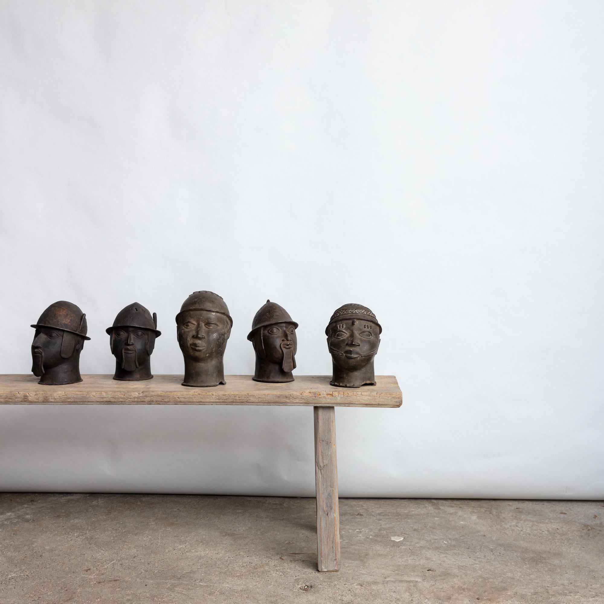 Cast Bronze Soldier Heads, Benin 20th Century