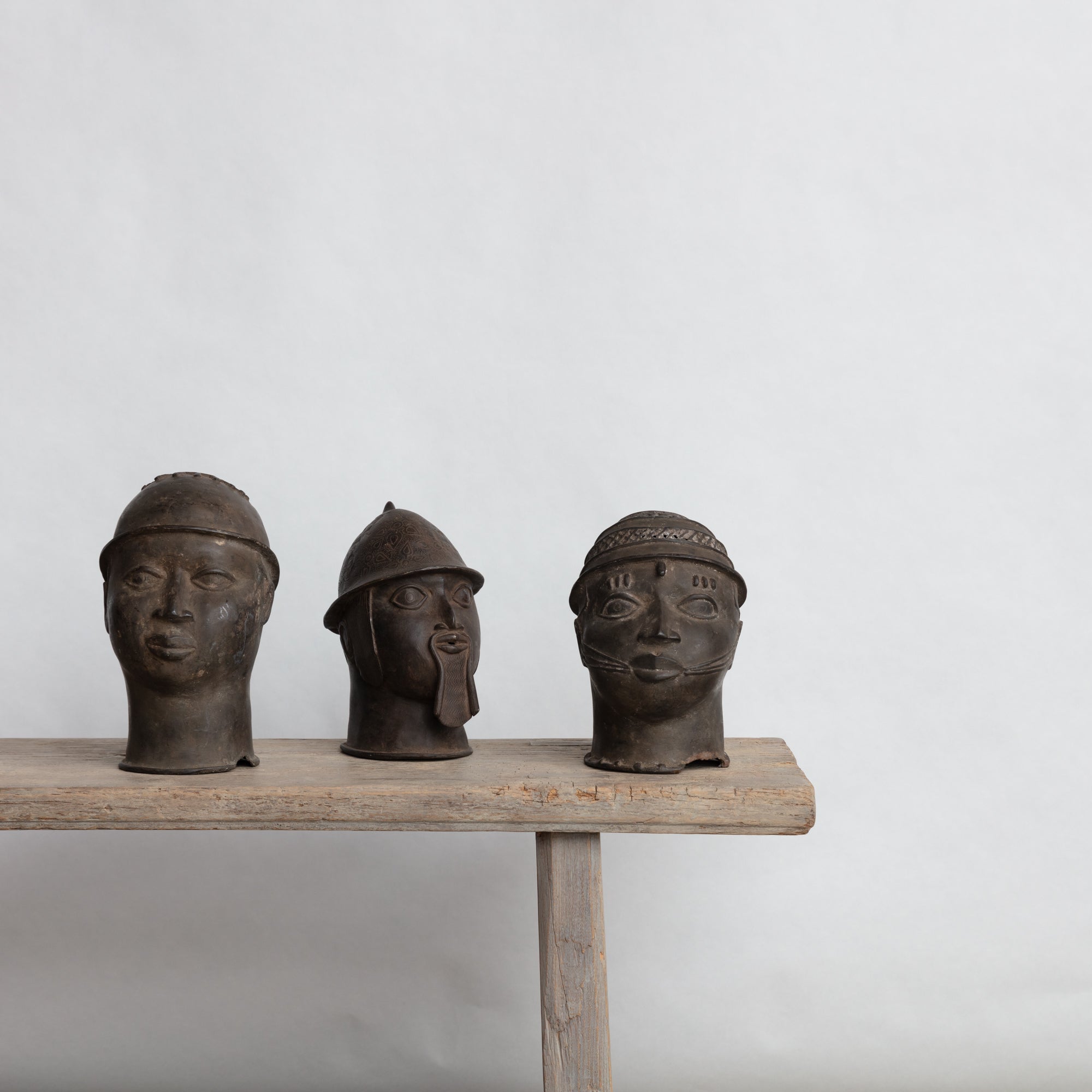 Cast Bronze Soldier Heads, Benin 20th Century