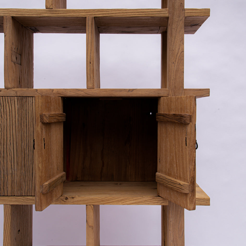 Japanese Reclaimed Elm Wood Bookcase with Doors