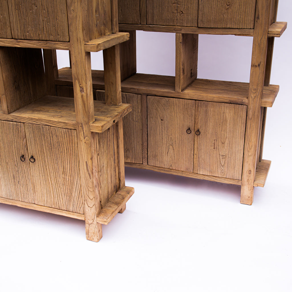 Japanese Reclaimed Elm Wood Bookcase with Doors